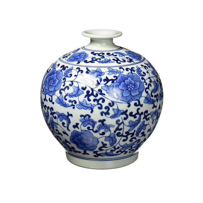 Classic Chinese Vintage Blue and White Floral Globe Porcelain Decorative Vase