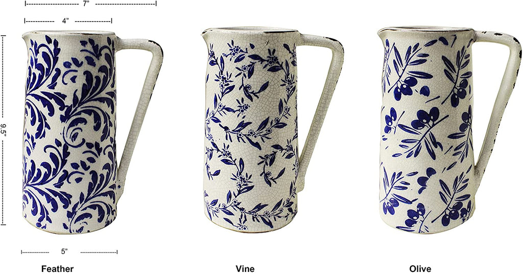 Ceramic Blue and White Floral Pitcher or Vase, 3 prints available