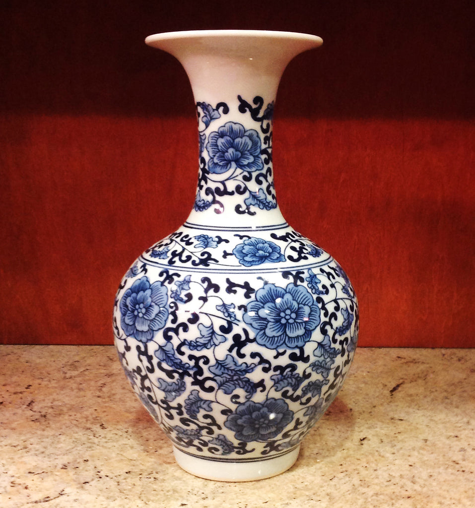 Classic Blue and White Floral Traditional Porcelain Decorative Vase