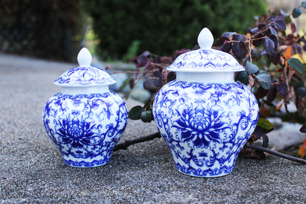 Ancient Blue and White Porcelain Tea Storage Helmet-shaped Temple Jar 2 sizes available