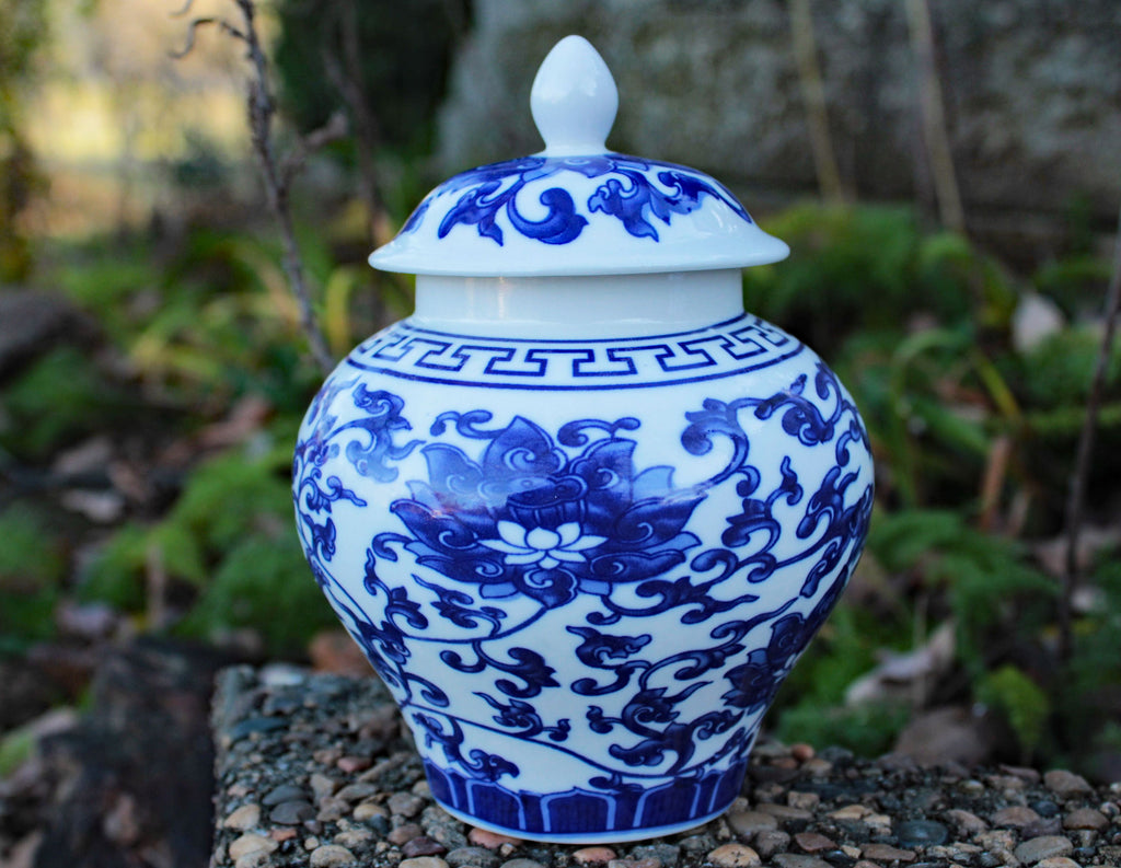 Ancient Chinese Style Blue and White Porcelain Lotus Helmet-Shaped Temple Jar, 2 sizes available