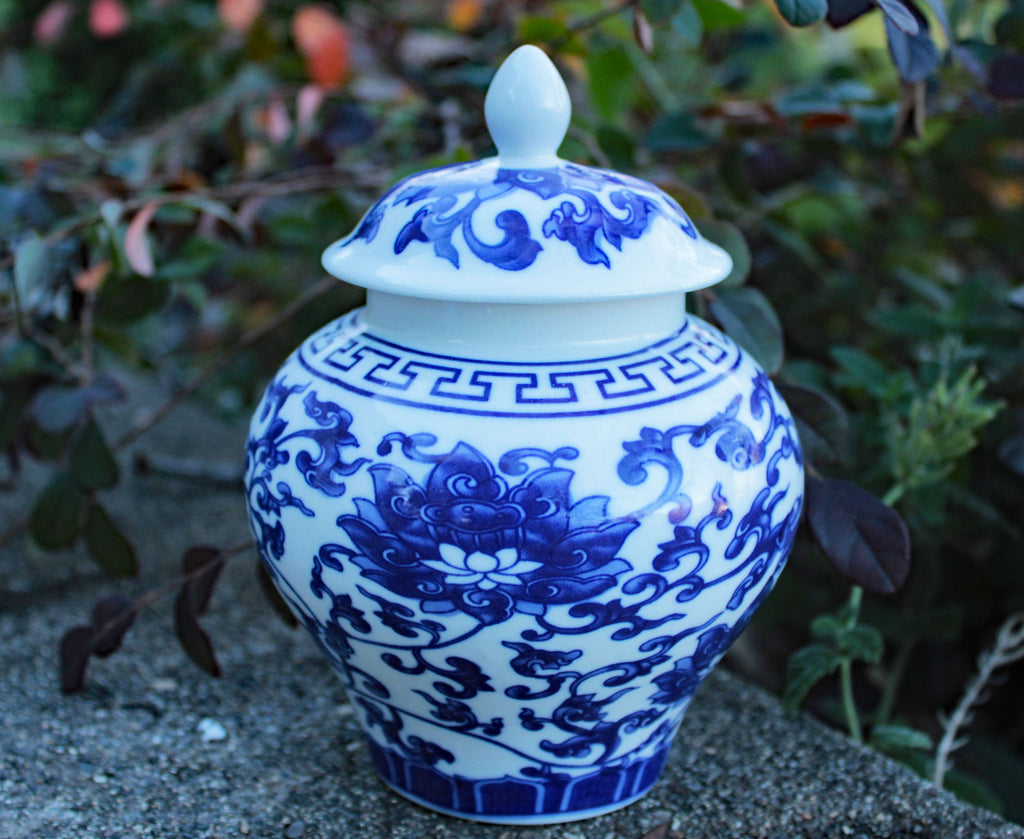 Ancient Chinese Style Blue and White Porcelain Lotus Helmet-Shaped Temple Jar, 2 sizes available