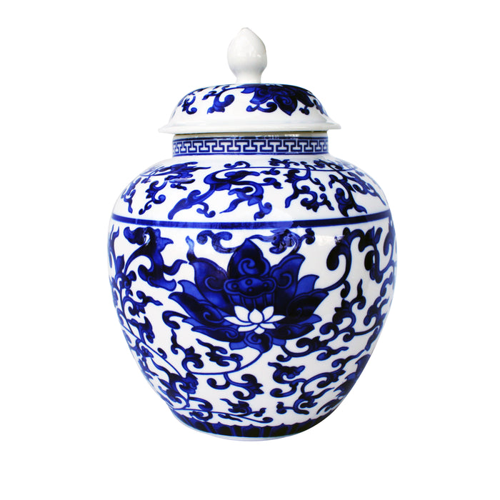 Classic Chinese Vintage Blue and White Floral Globe Porcelain