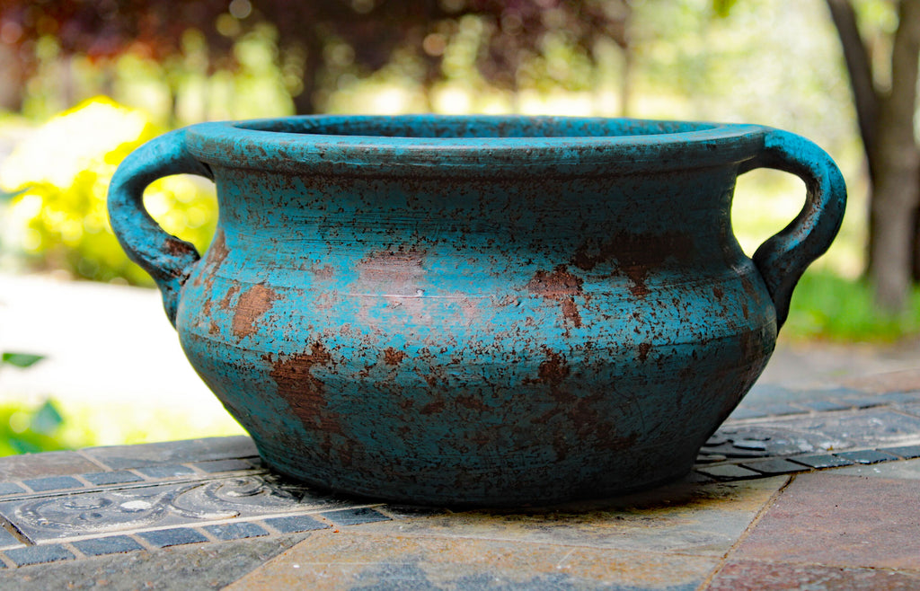 Egyptian Era Designed Earthen Ware Terra-Cotta Vessel/Planter with Looped Handles. 2 COLORS AVAILABLE