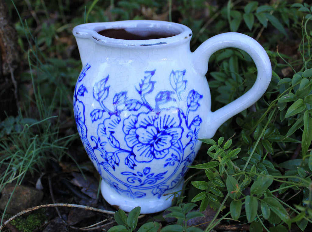 Hand Painted Water Pitcher - Decorative Vase Metal Jug-Blue 