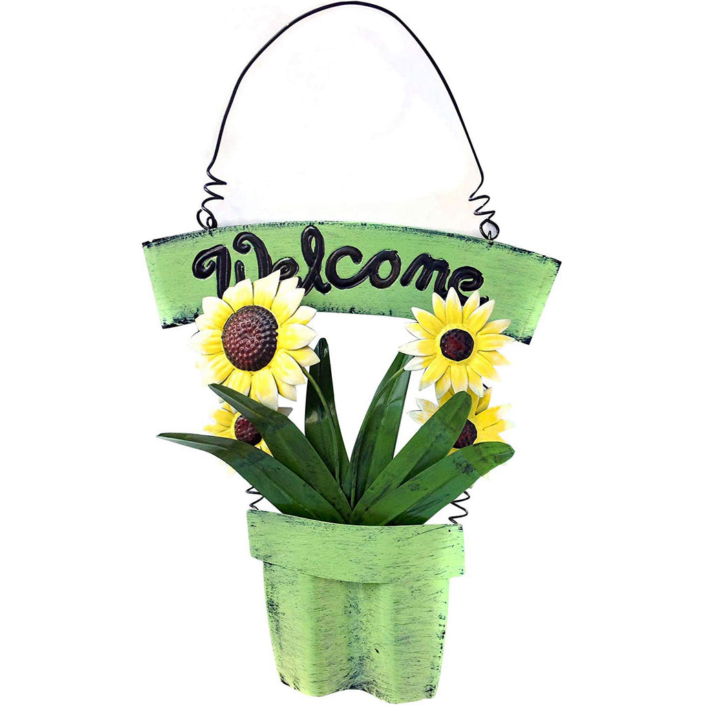 Decorative Shabby Chic Welcome Sign with Floral Planter, 4 Colors Available.