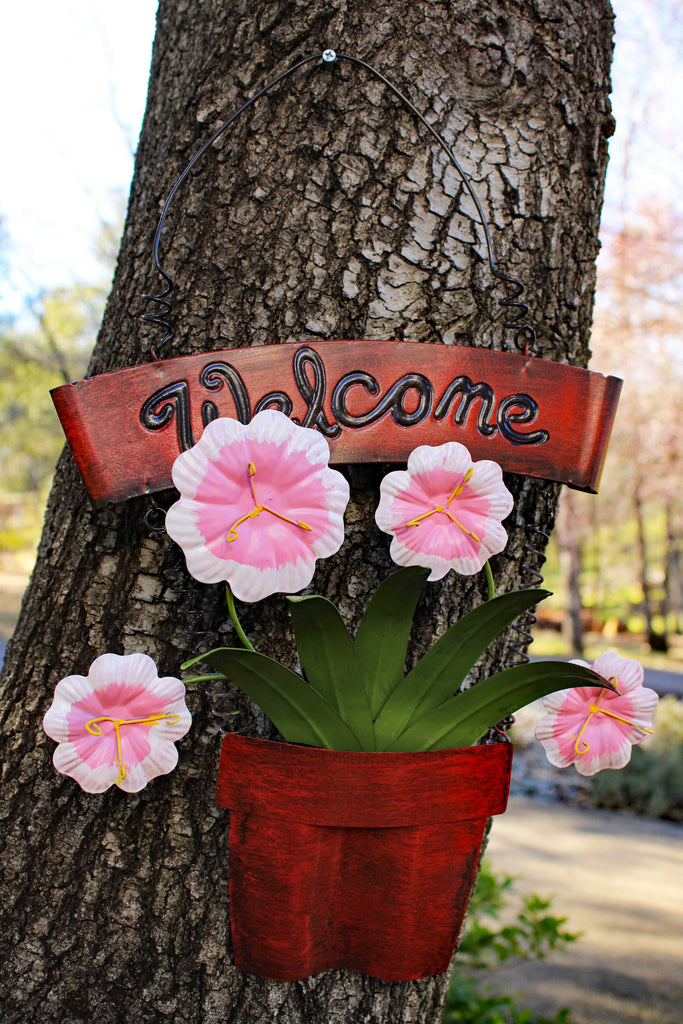 Decorative Shabby Chic Welcome Sign with Floral Planter, 4 Colors Available.
