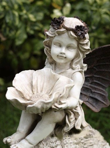 Poly Resin Little Cherub Girl Angel Sitting Atop a 'Welcome' Sign