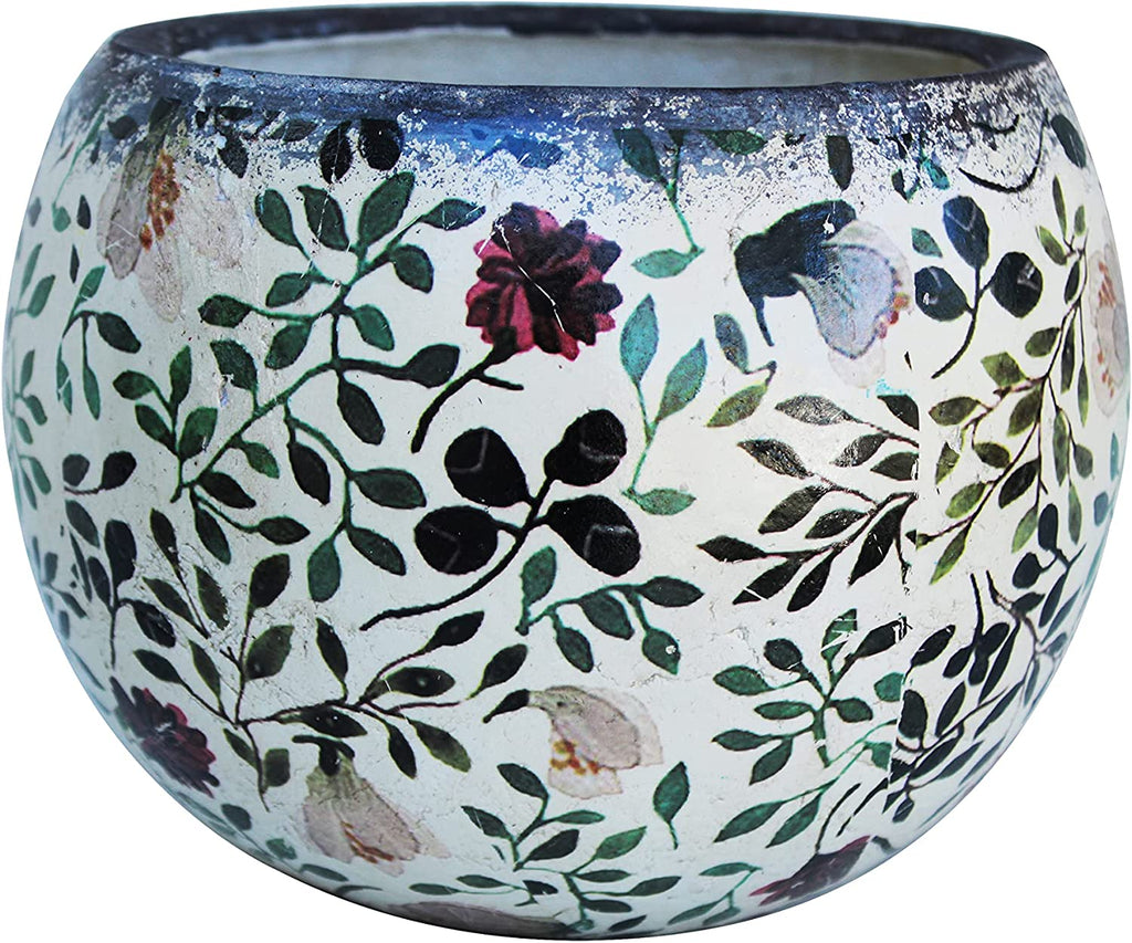 asian ceramic flower pots Old World Ceramic Blue and White /Red and Green Asian Floral Round Planter or Garden Pot