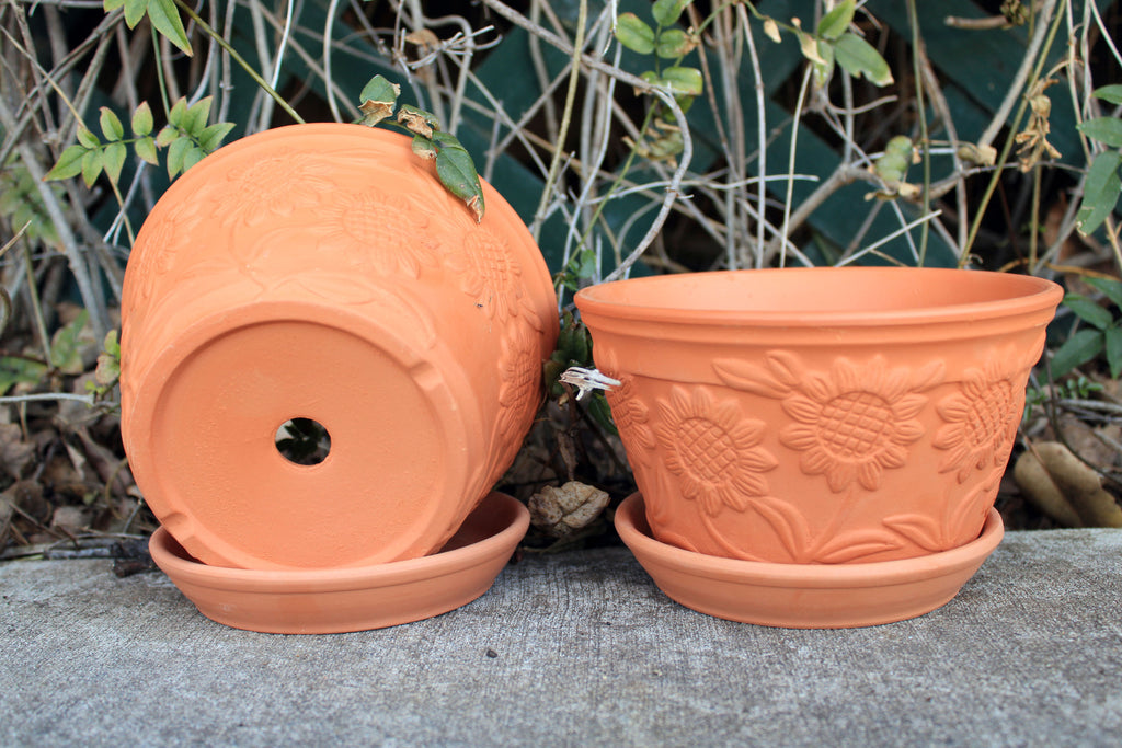 Bulk buy, Raised Sunflower Embellished Natural Terra Cotta Garden Pot –  goodmanandwife
