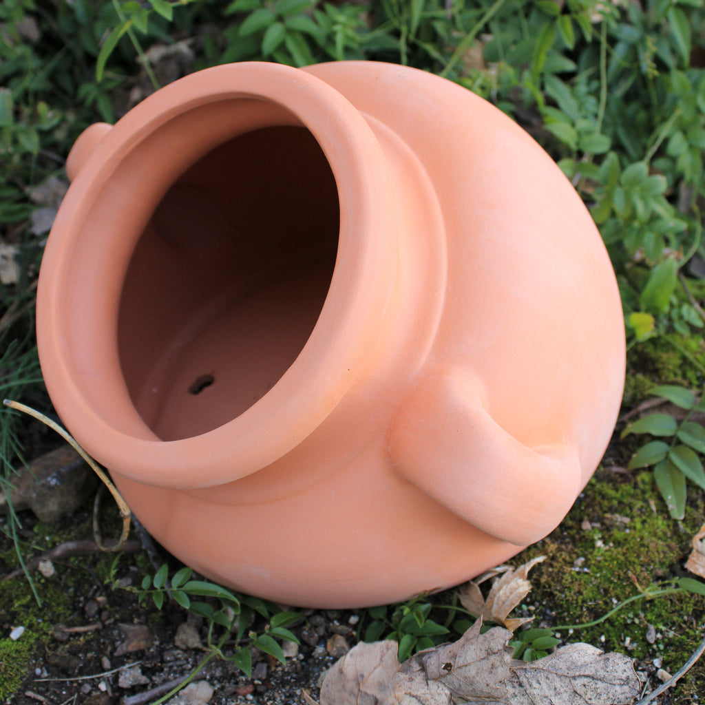 tilted clay pot planter Natural terracotta fallen garden pot or hanging pot with loop handles, – goodmanandwife