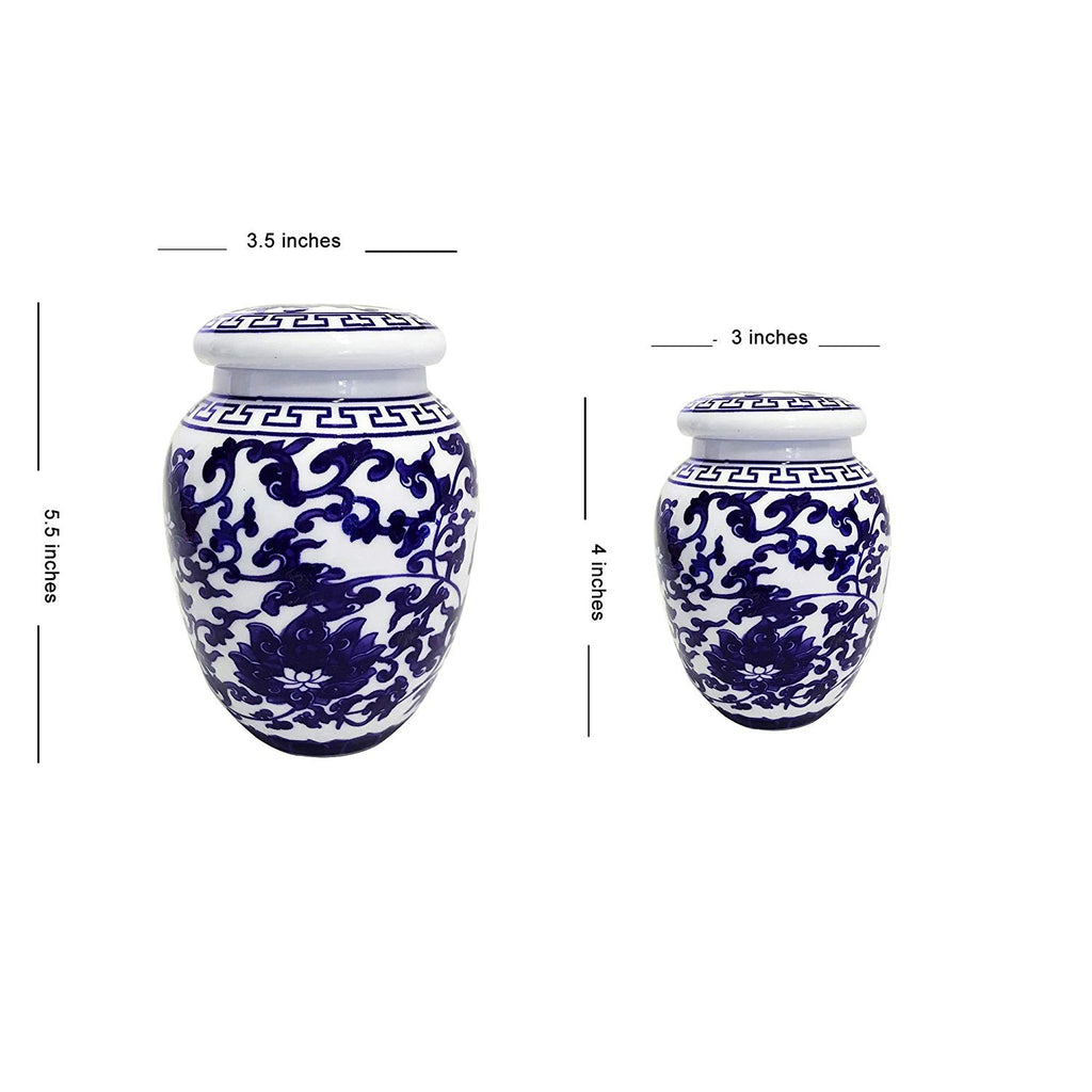 Decorative Blue and White Lotus Pattern Porcelain Tea Storage Container or Display Unit