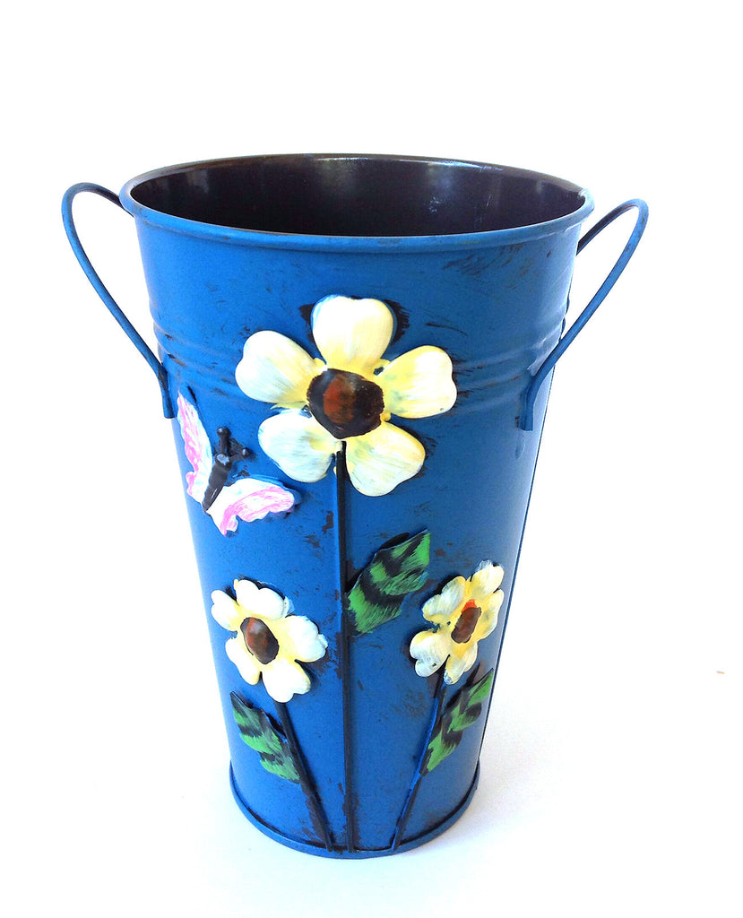 Handmade Iron Vase or Planter or Holder with Raised Accents, available in 6 colors