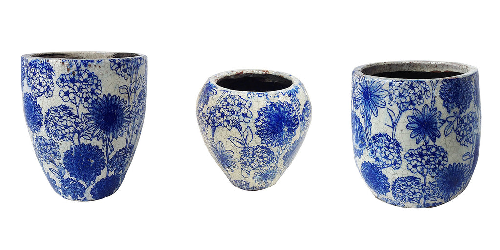 Old world vintage blue and white ceramic garden planter 3 different designs available