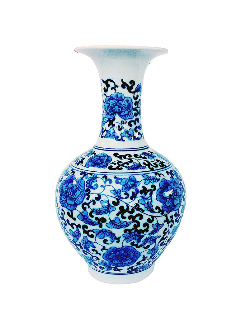 Classic Blue and White Floral Traditional Porcelain Decorative Vase