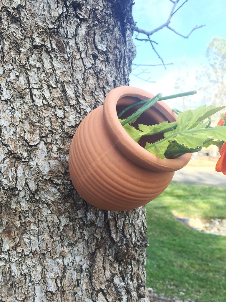 Small Pair Set of 2 Different Size Natural Terracotta Fallen Pots or Planters or Hanging Pots,