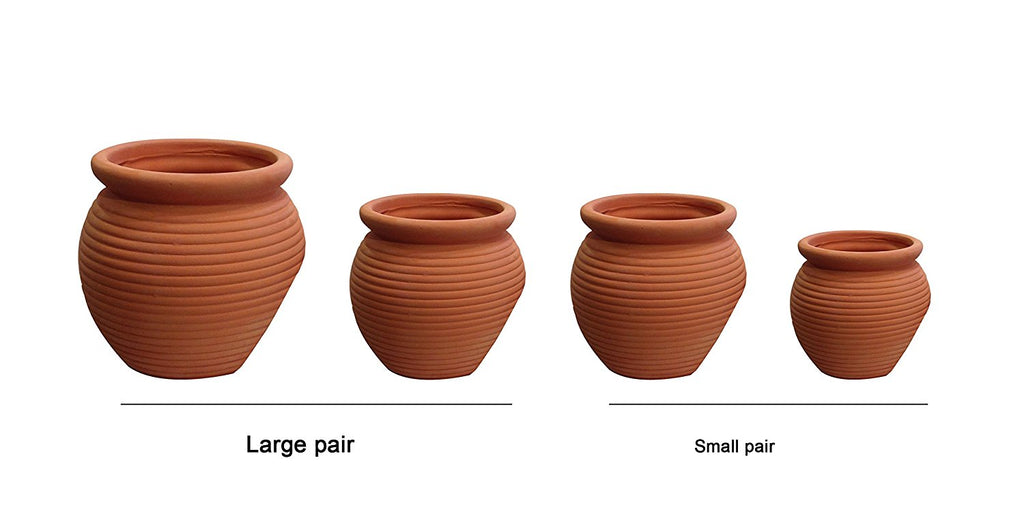 Small Pair Set of 2 Different Size Natural Terracotta Fallen Pots or Planters or Hanging Pots,