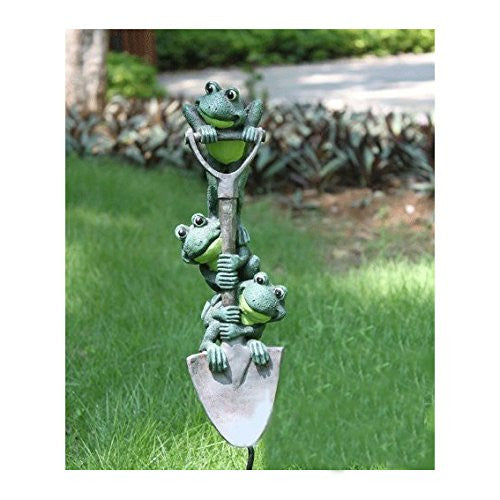 Charming Poly Resin Frogs on a Shovel Garden Stake or Spike, BACK TO STOCK