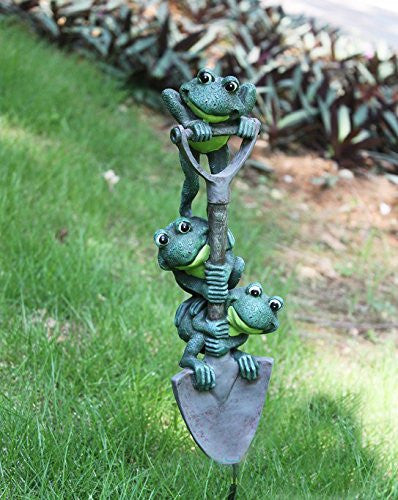 Charming Poly Resin Frogs on a Shovel Garden Stake or Spike, BACK TO STOCK