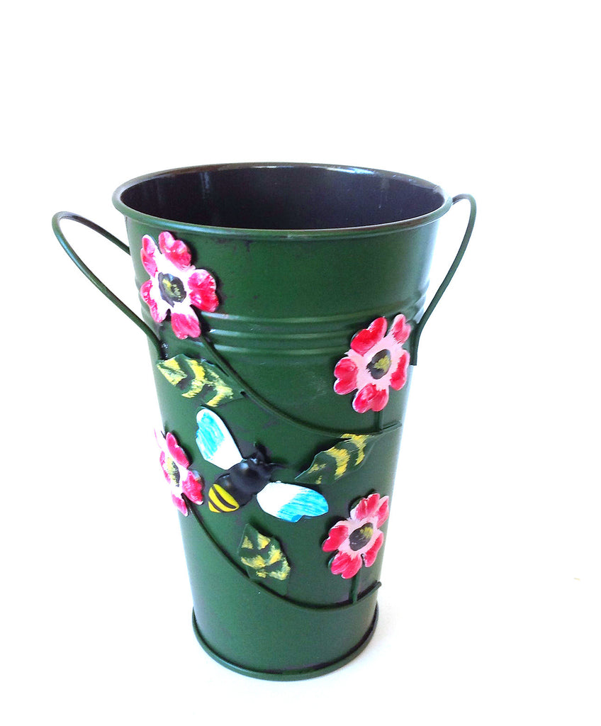 Handmade Iron Vase or Planter or Holder with Raised Accents, available in 6 colors