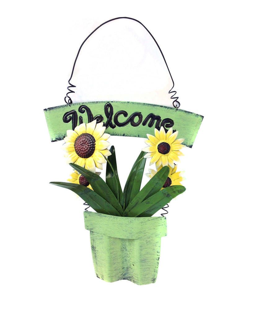 Decorative Shabby Chic Welcome Sign with Floral Planter, 4 Colors Available.