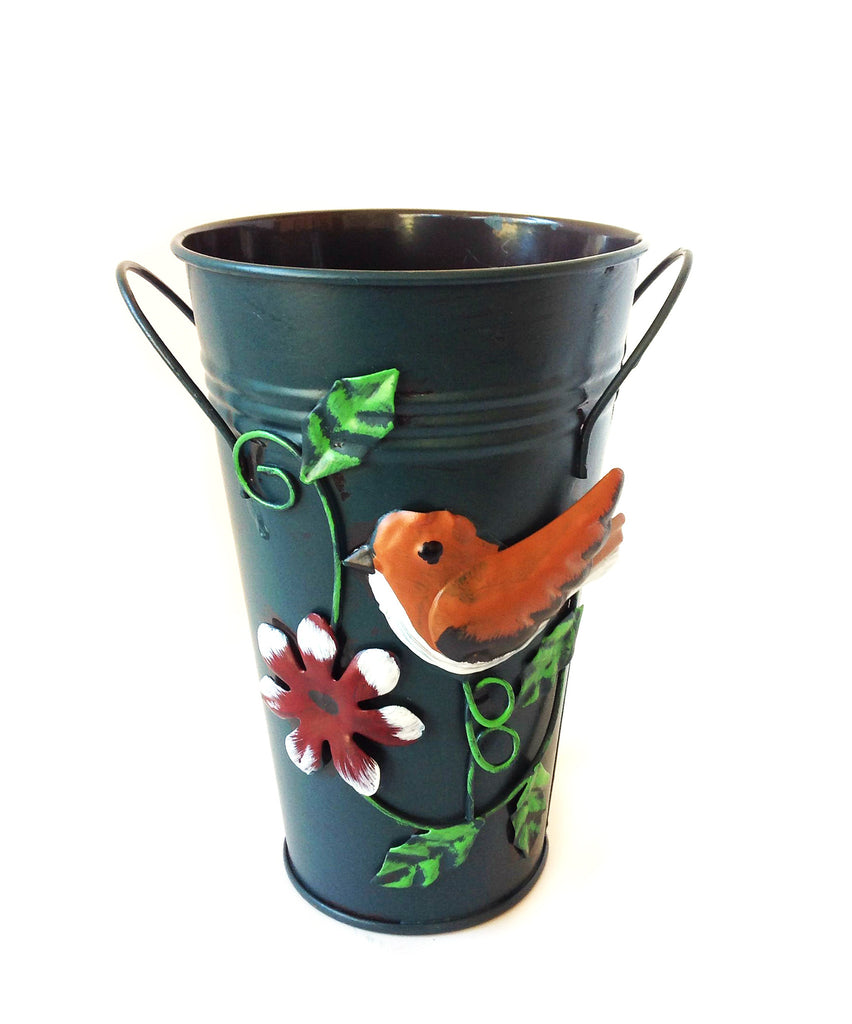Handmade Iron Vase or Planter or Holder with Raised Accents, available in 6 colors