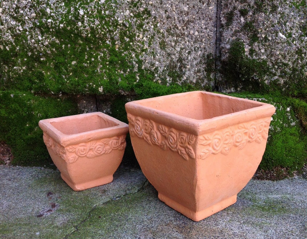 square clay pots for plants Set of 2 Hand Pressed Different Sized Ancient Stressed Terracotta Squa – goodmanandwife