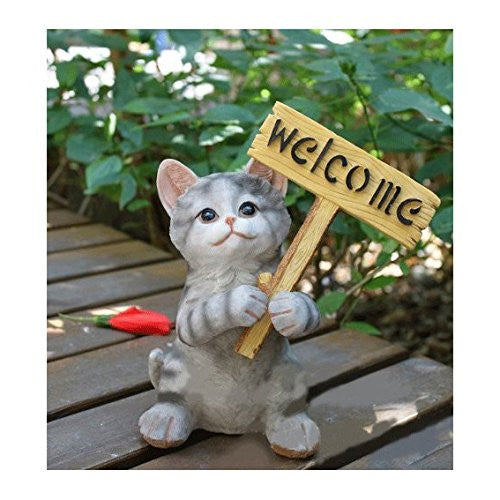 Decorative Kitten with Welcome Plaque Sculpture Statue