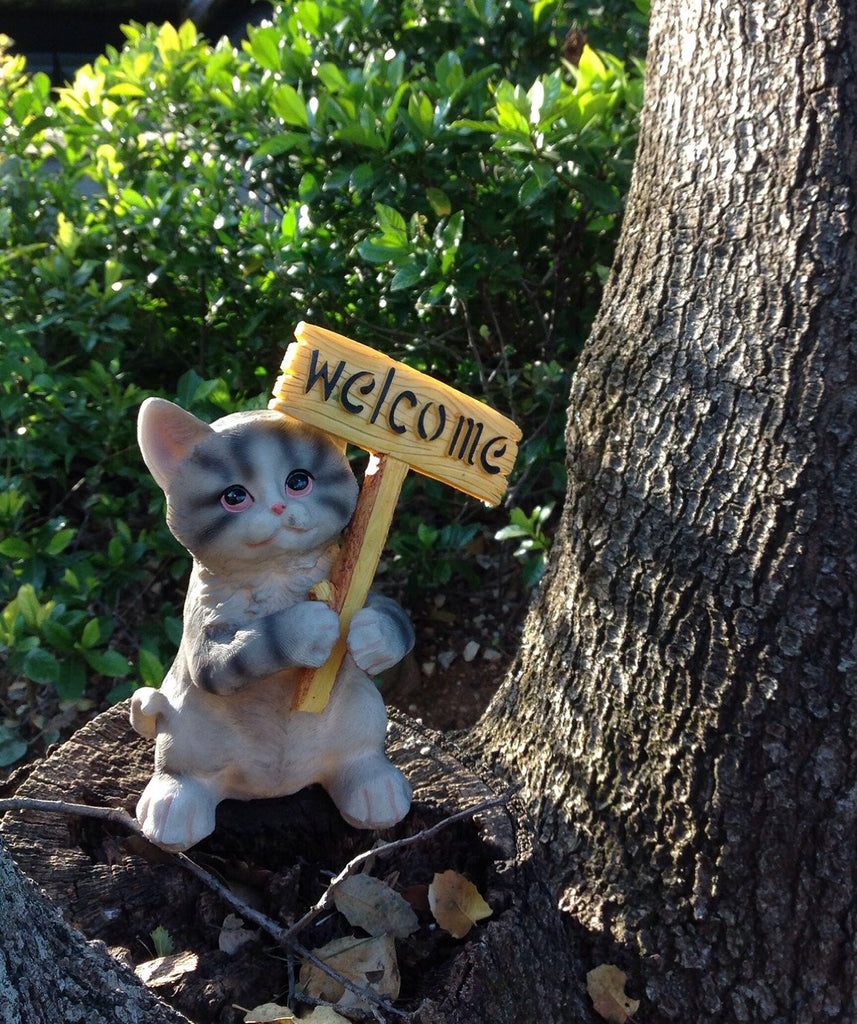 Decorative Kitten with Welcome Plaque Sculpture Statue