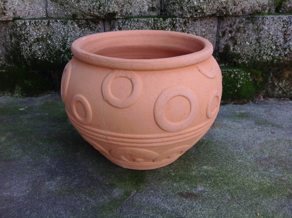 Large Heavy Hand Pressed Natural Terracotta Round Garden Planter