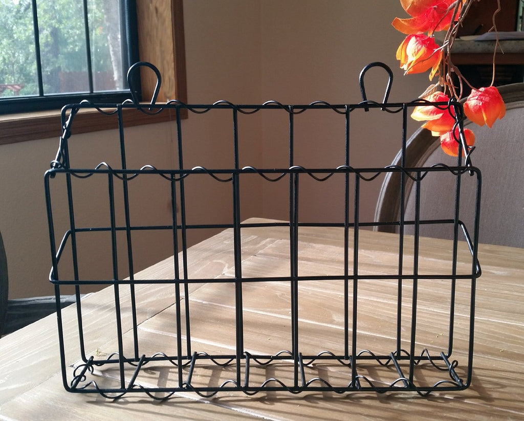 Antique Black Wall Mounted Iron Mail Magazine Rack Utility Organizer