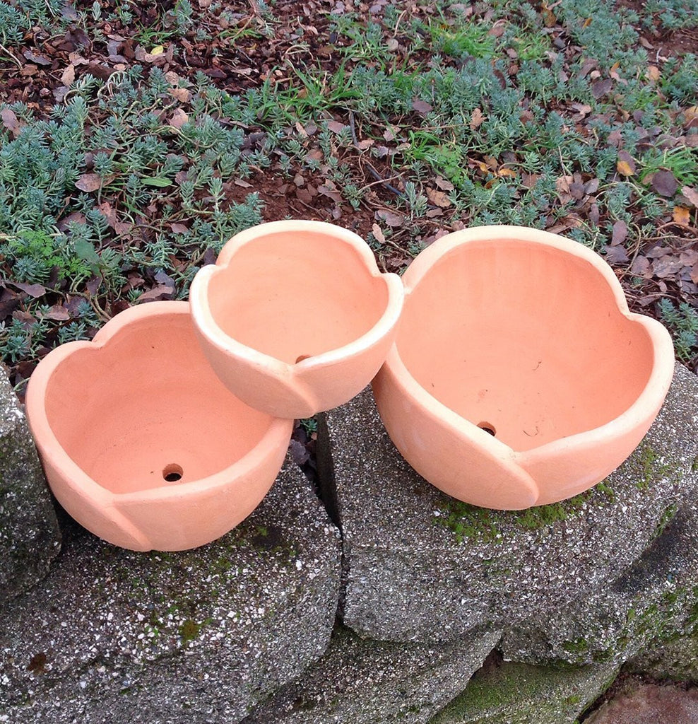 Hand Pressed Ancient Stressed Terracotta Petal Shaped Flower Pot 3 Sizes available