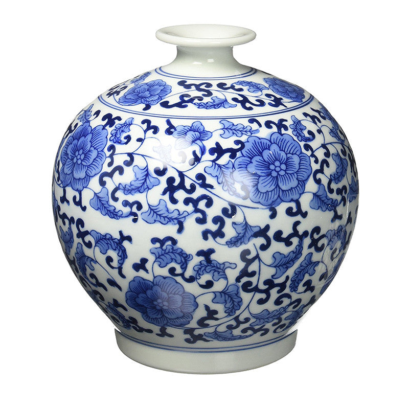 Classic Chinese Vintage Blue and White Floral Globe Porcelain Decorative Vase