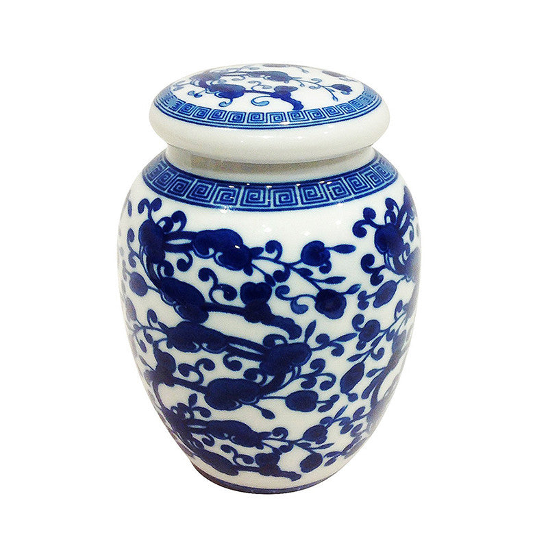 Blue and White Chinese Floral Pattern Porcelain Tea Storage Container 2 sizes available