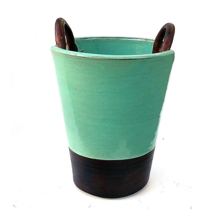Hand-thrown Ceramic Glazed Vase or Storage Container with Looped Handles