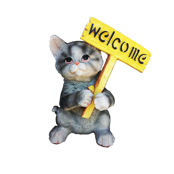 Decorative Kitten with Welcome Plaque Sculpture Statue