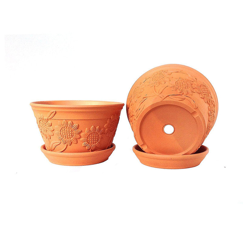 Terra Cotta Clay Set of 3 Small U Shape Embossed Earthenware Planters –  goodmanandwife