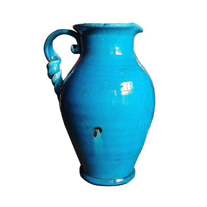 Vintage Hand Thrown Heavy Water Jug with Twisted Handle.