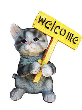 Decorative Kitten with Welcome Plaque Sculpture Statue