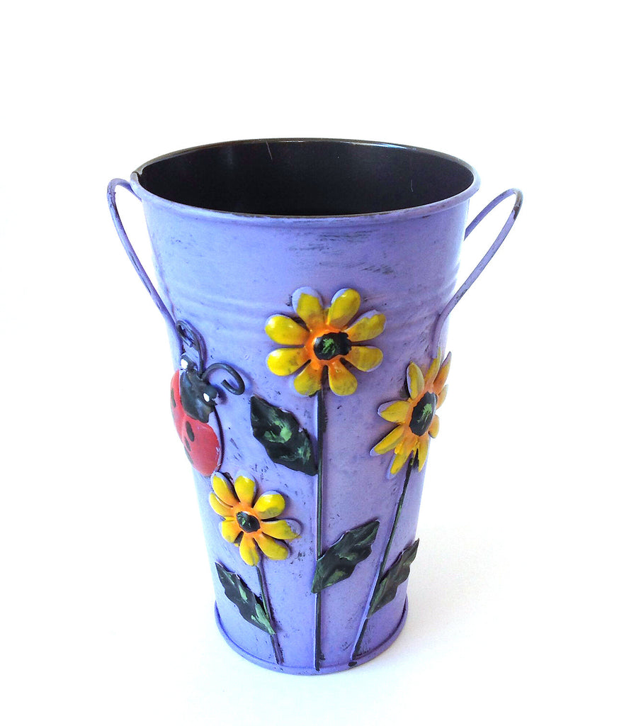 Handmade Iron Vase or Planter or Holder with Raised Accents, available in 6 colors