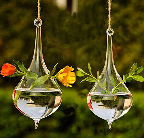 hanging glass plant pots Set of 2 Beautiful Hand Blown Teardrop Shaped Hanging Glass Planters